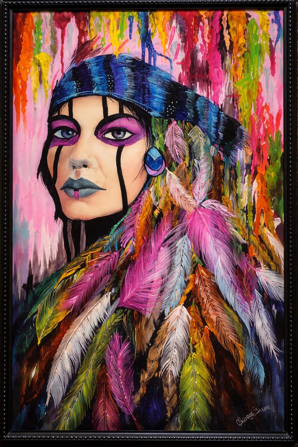 Ceremonial feathers and tribal markings